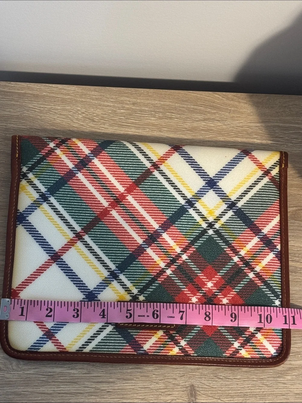 Multicolor Plaid Women or Men’s (TABLET/KINDLE) Pouch with Brown Trim